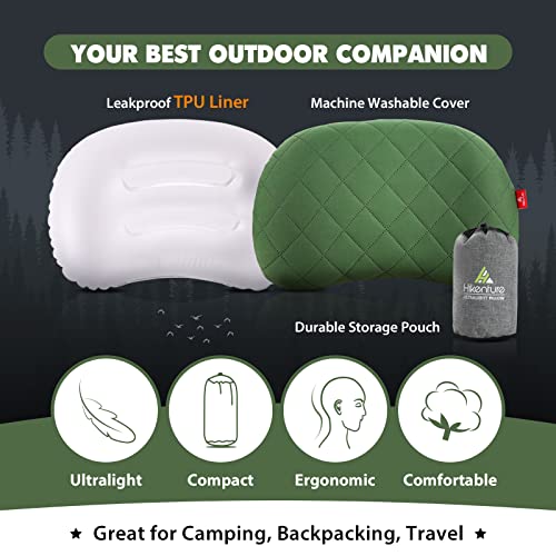 Hikenture Inflatable Camping Pillow, Compact Travel Pillow for Backpacking - color: Green