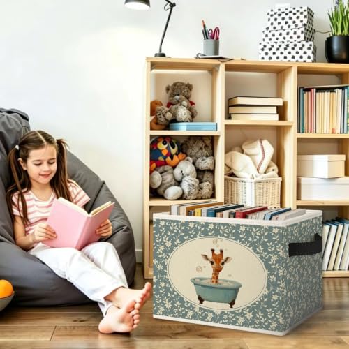 Blue Floral Giraffe Bathroom Storage Bins Box Collapsible Basket - color: Color36