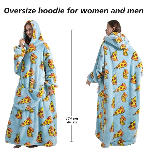 Capecage Long Wearable Blanket Hoodie with Big Pocket,Gift for Women or Men - color: Pizza