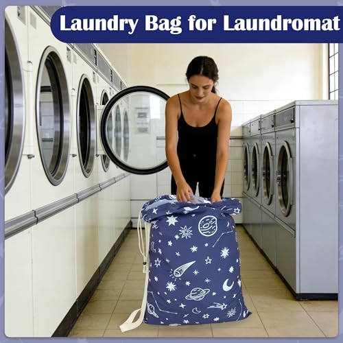 Canvas Laundry Bag with Shoulder Strap, Large Drawstring, 23"W x 29"H Space - color: Space