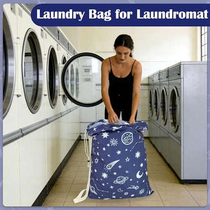 Canvas Laundry Bag with Shoulder Strap, Large Drawstring, 23"W x 29"H Space - color: Space