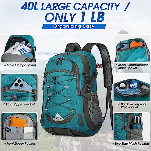 IGOLUMON Hiking Backpack 40L Packable Lightweight Camping Daypack Men Women - color: Green