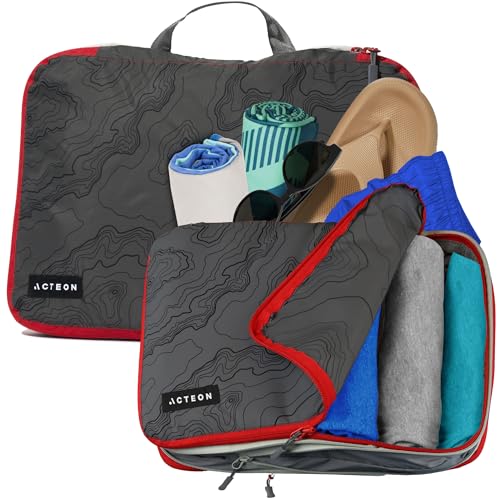 Acteon Compression Packing Cubes - 2 Pack Clean Dirty Separate Zipper - Lightweight Travel Packing Cubes for Luggage - Suitcase Organizer Travel Cubes - Large Small Laundry for Clothes Shoes Makeup - color: Terrain