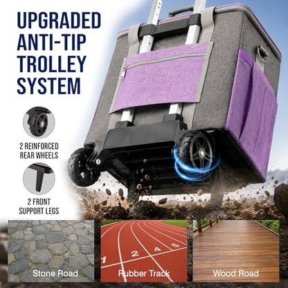 Rolling Craft Bag With Wheels, Teacher Organizer Tote With Detachable Trolley - color: purple, size: 2 Wheels & Fixed Front Feet