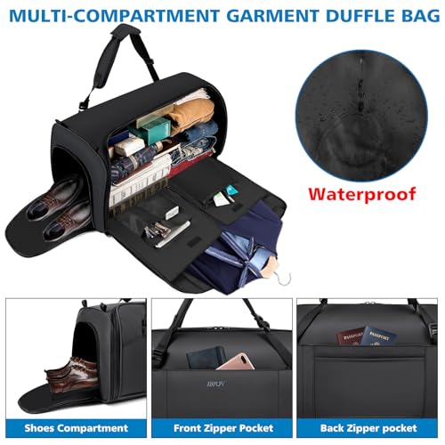 Convertible Garment Bag for Travel, 4-in-1 Backpack for Women Men, 3pcs 50L - color: A-Black