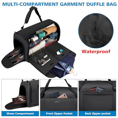 Convertible Garment Bag for Travel, 4-in-1 Backpack for Women Men, 3pcs 50L - color: A-Black
