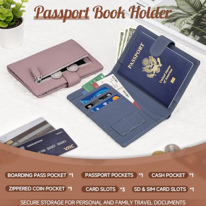 Likesing RFID Blocking Passport Holder, Leather Travel Wallet Womens(Pink) - color: Bean Pink