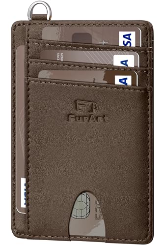 FurArt Slim Minimalist Wallet RFID Credit Card Holder for Men - color: Burnt Brown