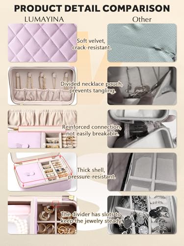 Velvet Travel Jewelry Organizer Case with Large Mirror for Women - color: Lavender