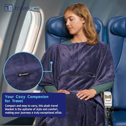 TRAVELREST 4-in-1 Travel Blanket - Comfort for Long Travel - Blue Regular - color: Navy