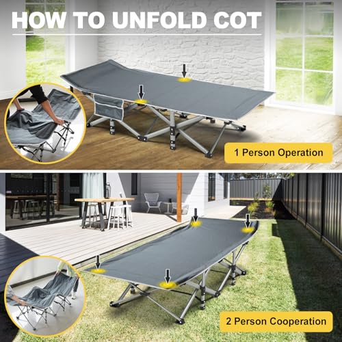 Slendor Folding Camping Cot with Mattress, 500lbs Max Load - color: Grey, size: X-Large