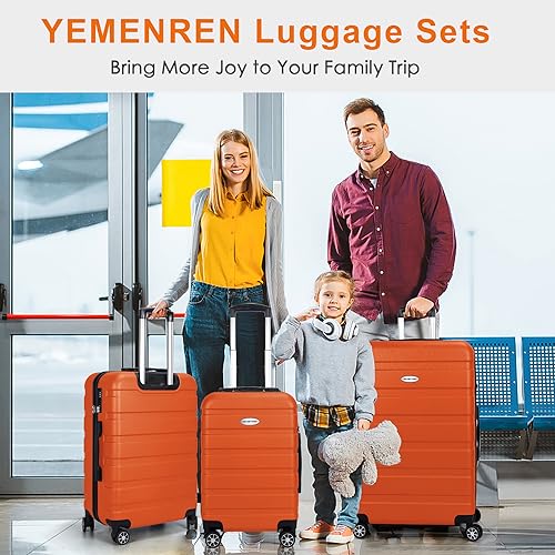 Luggage Sets Hardside Lightweight Suitcase with Spinner Wheels TSA Lock, 3-Piece Set (20/24/28) - color: Orange