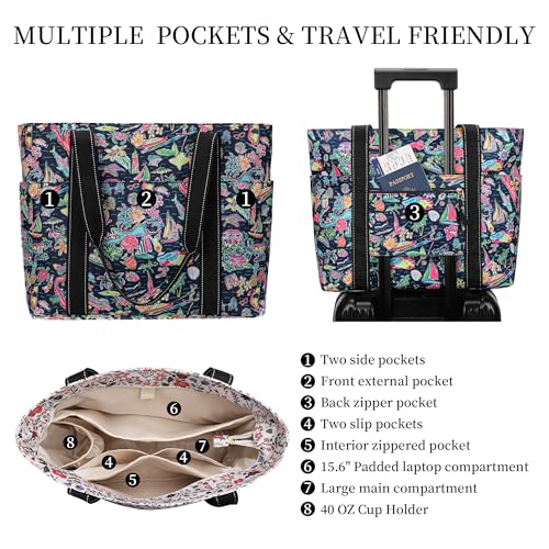 Tote Bag for Women with LaptopCompartment & Cup Holder - color: Bermuda Island