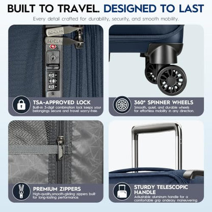 Carry On Luggage 22x14x9 Airline Approved, Softside Expandable Lightweight Travel Suitcase with Spinner Wheels (Blue, Carry-on 20 inch) - color: Blue, size: Carry-on 20 inch