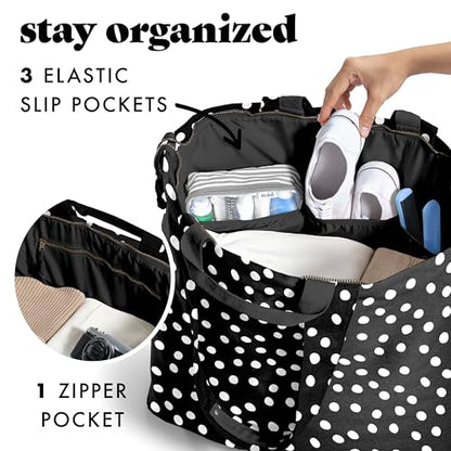 Fit & Fresh All The Things XL Beach Bag for Women, Oversized Travel Tote - color: Black & White Dot