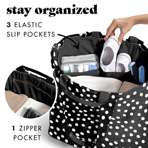 Fit & Fresh All The Things XL Beach Bag for Women, Oversized Travel Tote - color: Black & White Dot