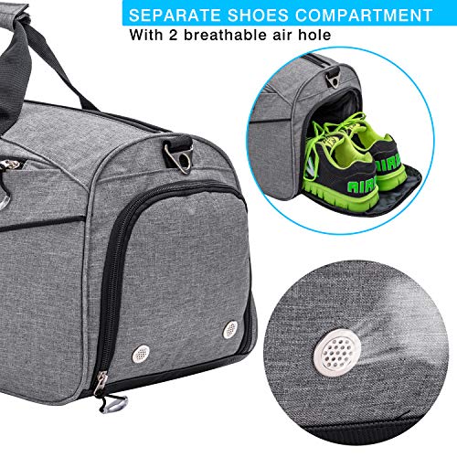 Sports Gym Bag with Shoes Compartment &Wet Pocket Gym Duffel Bag Overnight Bag for Men and Women - color: grey