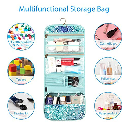 FINTIE Portable Toiletry Cosmetic Travel Bag Hanging Makeup Organizer - color: Emerald Illusions