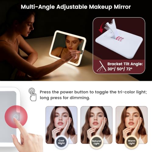 Makeup Bag with LED Lighted Mirror 12.2 IN Cosmetic Train Case Double Layer - color: 12.2 Inch Red