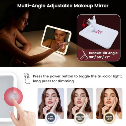 Makeup Bag with LED Lighted Mirror 12.2 IN Cosmetic Train Case Double Layer - color: 12.2 Inch Red
