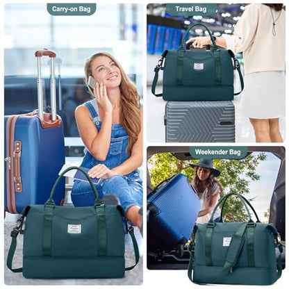 Travel Duffel Bag with Shoes Compartment, Weekender Bags for Women - color: A-Peacock Blue, size: Medium