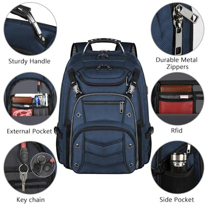 VECKUSON 18.4 Laptop Backpack for unisex, 60L Extra Large Gaming Laptops Back Bag,TSA Friendly Flight Approved and RFID Anti-Theft Pocket Heavy-duty Pack,21.3 * 15.7 * 11.8inch Blue - color: All Blue Rfid 18.4 Inch Backpack