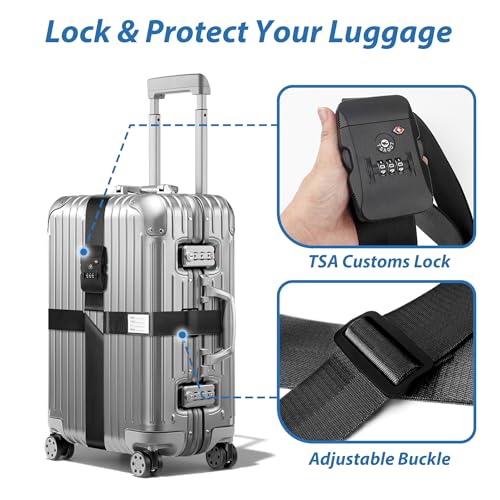 TSA Approved Luggage Straps with Combination Lock, Cross Black - color: Cross Black