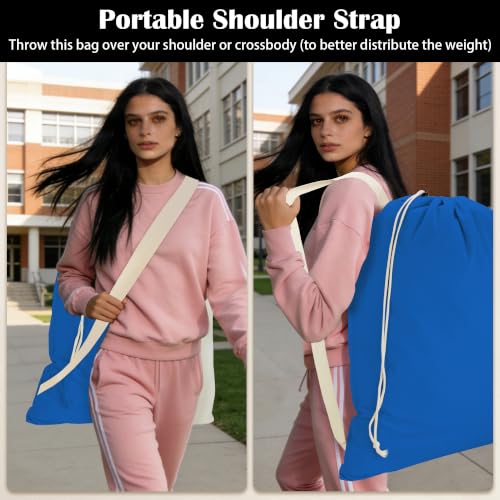 Canvas Laundry Bag with Shoulder Strap & Drawstring, 23"W x 29"H, Blue - color: Blue
