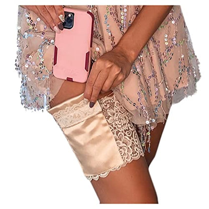 Stashbandz Garter Purse Leg Wallet Phone Purse 2 Pockets - color: Beige, size: Small
