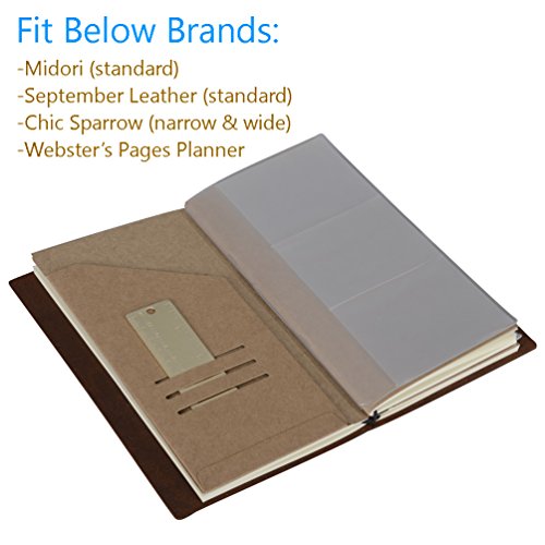 Kraft File Folder + Zipper Pouch & Card Sleeve Travel Accessories Kit for Standard Size Travelers Notebook, 4.25"x8.25" - size: Standard Size