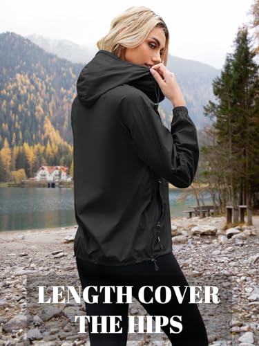 PITINAN Women's Rain Jacket Packable with Hood Lightweight Travel XS-3XL - color: Black, size: X-Large