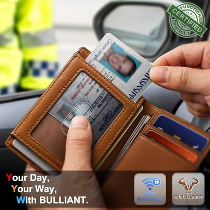 BULLIANT Slim Leather Wallet For Men 12Cards Magnetic Closure RFID Blocking - color: Coffee8787