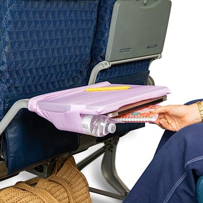 Airplane Tray Organizer/Tote with 4 Storage Pockets, Back Seat Airplane Tray Cover, Converts into a Drawstring Tote, Washable, Durable & Lightweight (2.8 oz) Airplane Travel Essentials - color: Rose Pink