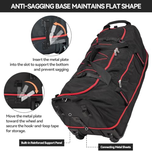 31” 95L Expandable to 125L Foldable Wheeled Duffle Bag, Black Red - color: Black Red