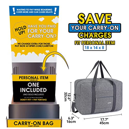 Narway Personal Item Travel Bag, Carry on Foldable Duffle Bag for Women Men - color: ZA-Thick Grey