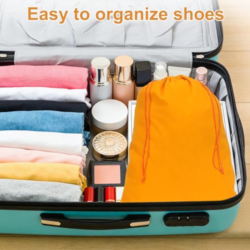 Cloth Shoe Bags for Travel Flannel Pouch with Drawstring Closure - color: Orange
