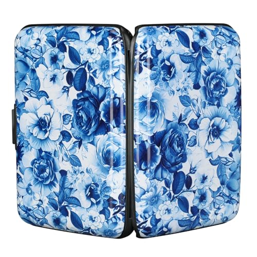 ELFISH RFID Aluminum Wallet Credit Card Protector Case Holder for Men Women - color: Blue and White Peony