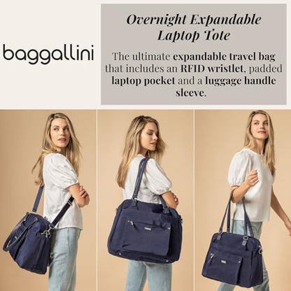 Baggallini Overnight Expandable Laptop Tote with RFID Phone Wristlet - color: Black Cheetah Emboss