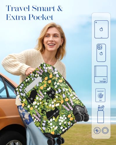 Slohif Stylish Luggage Cover with Storage Pocket 31-32 inch Cute Cat - color: Cats in Flowers, size: XL-(31-32)Inch