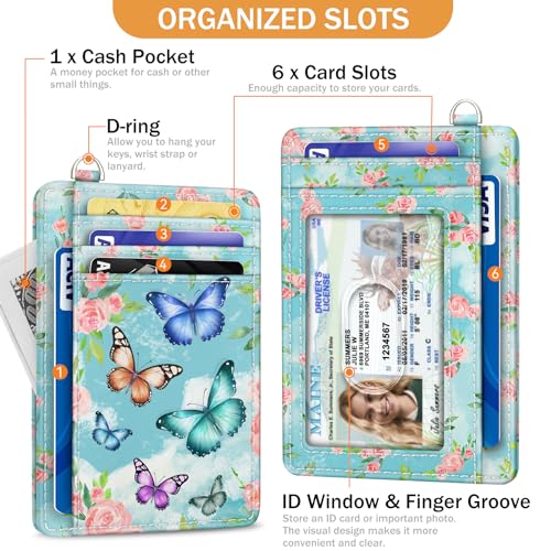Yonlevres Credit Card Holder Slim RFID Wallet Women Small Butterfly Travel - color: Butterfly Flower