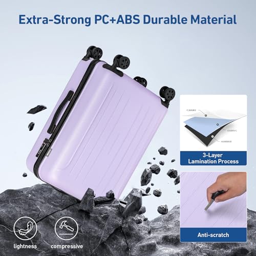 KYME 24-Inch Medium Luggage Checked TSA Approved Suitcase,24",Light Purple - color: Light Purple, size: 24" Checked