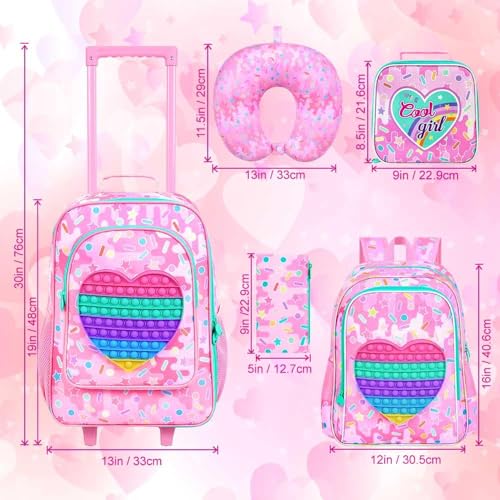 CCJPX 5PCS Kids Luggage Set for Girls, Carry-on Suitcase 18" Heart Pink - color: Ice cream pink 5pcs
