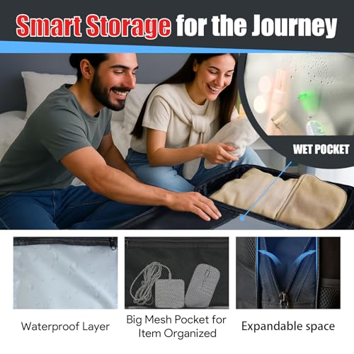 55L Travel Backpack, Carry On Backpack Fits 18.4-19" Laptop, Black - color: Black, size: 18.4 inch (22"x14"x10")