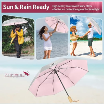ZOMAKE UV Umbrella for Sun Protection, Travel Compact Sun Umbrellas 46Inch - color: B:Silver,Pink a