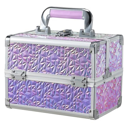 Joligrace Makeup Case Organizer Makeup Box Cosmetic Train Case with Mirror - color: Shiny Purple