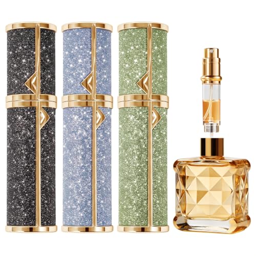 Perfume Travel Refillable 3PCS, Leak-Proof & TSA Leather Perfume Atomizer - color: Black,Blue,Green
