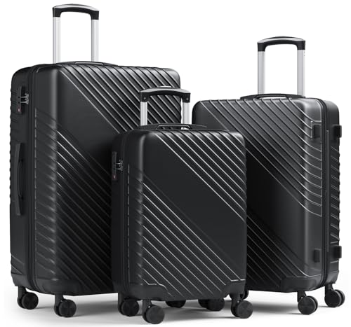 Luggage Sets 3 Piece, ABS Hardside Suitcase Set (20/24/28) with Spinner Wheels, TSA Security Lock, Airline-Approved Carry-On & Lightweight Large Checked Luggage for Business, Travel, Family Vacations - color: Black, size: 3-Piece Set (20/24/28)