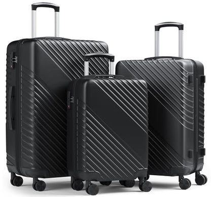 Luggage Sets 3 Piece, ABS Hardside Suitcase Set (20/24/28) with Spinner Wheels, TSA Security Lock, Airline-Approved Carry-On & Lightweight Large Checked Luggage for Business, Travel, Family Vacations - color: Black, size: 3-Piece Set (20/24/28)