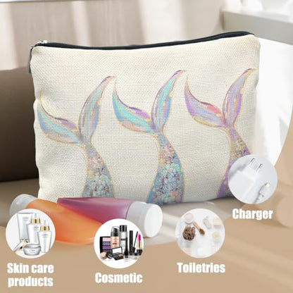 Mermaid Gifts for Women Cosmetic Makeup Bag - color: Preppy Beach Ocean Pastel Mermaid