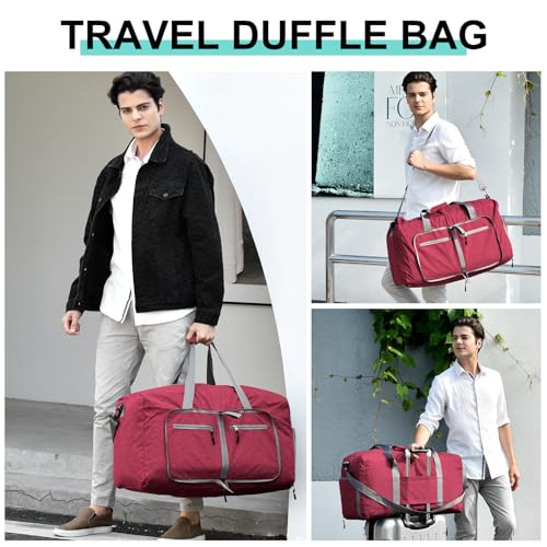Dimayar 40L Foldable Duffle Bag, Travel & Weekender, Overnight, Gym - color: Red, size: 40L
